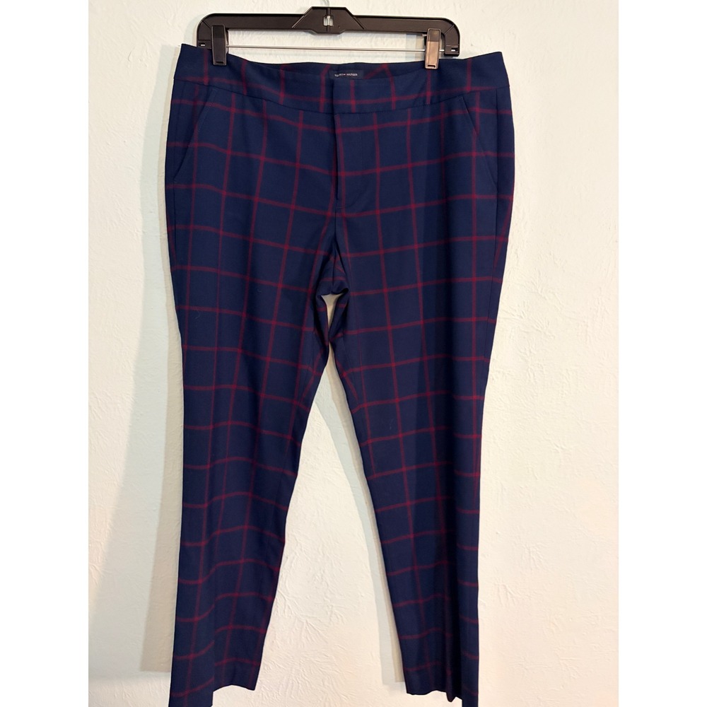 Tommy Hilfiger Navy Red Windowpane Plaid Ankle Career Pants 12 Office Preppy